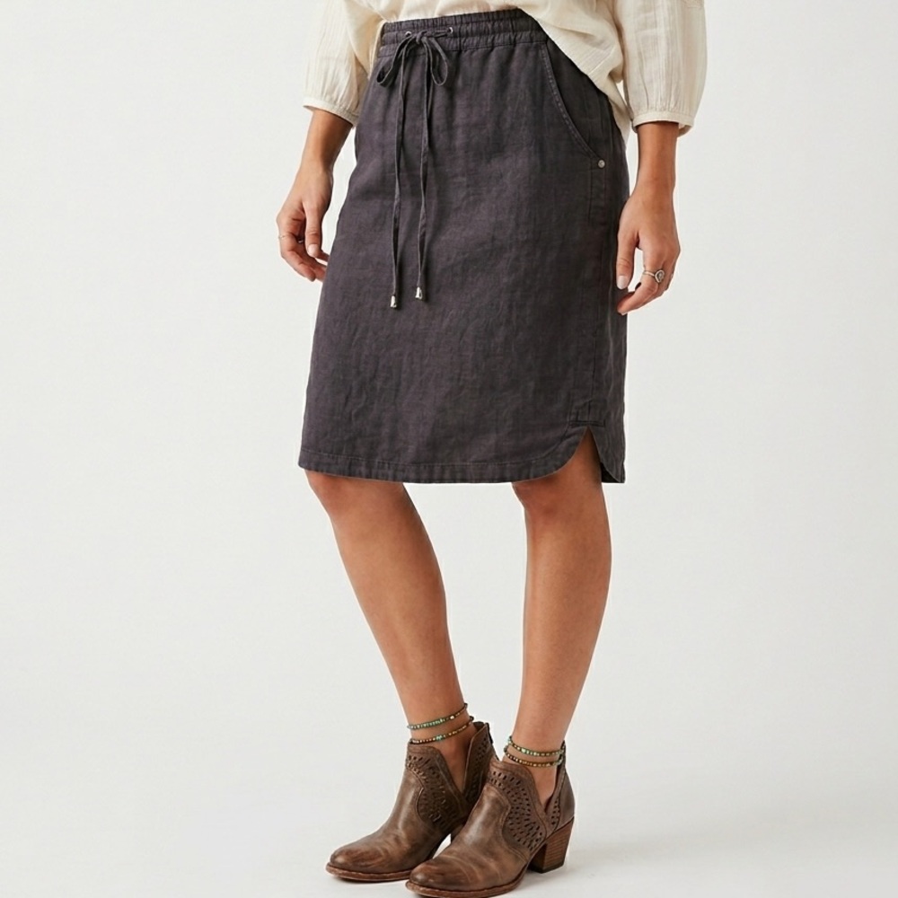 Boho Linen Pull-On Skirt Grey Midi Laganlook Capsule Wardrobe Coastal Cowgirl